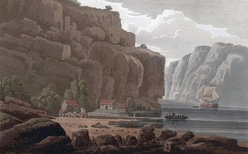 John William Edy Svinesund Ferry, Norwegian side Norge oil painting art